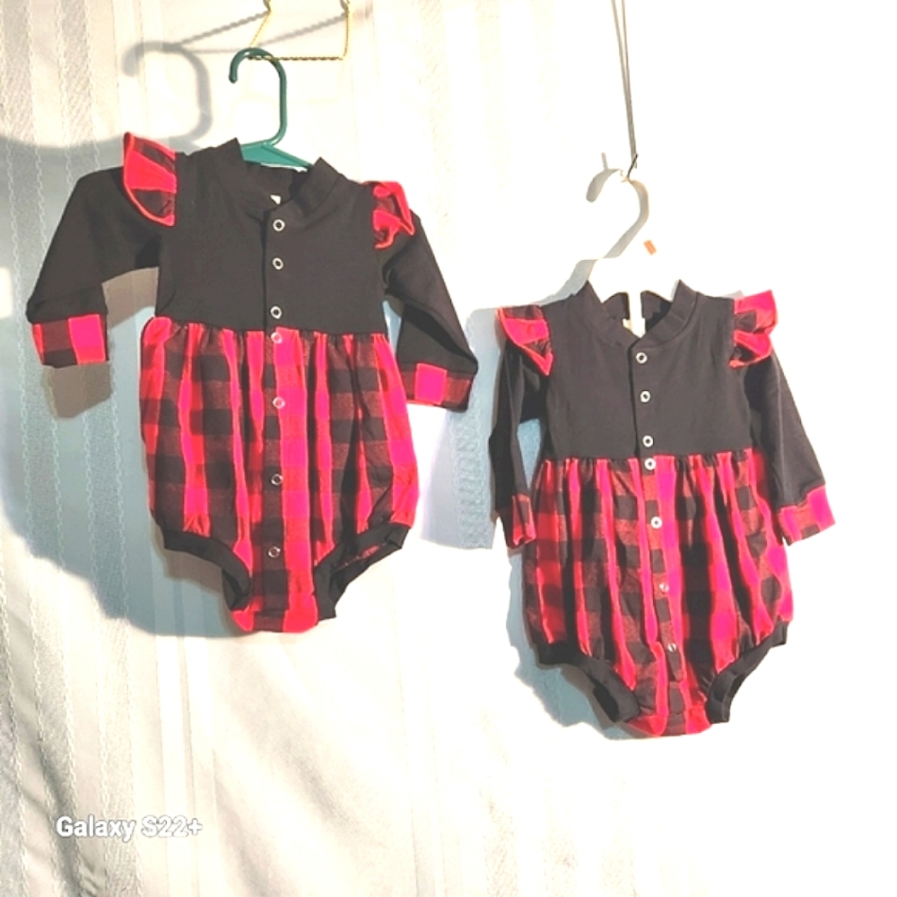 Newborn Infant Baby Girl Long Sleeve Jumpsuit Romper Plaid Ruffle Button One Pie